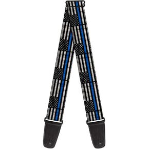 Buckle-Down Guitar Strap Thin Blue Line Flag Weathered Black Gray Blue 2 Inches Wide