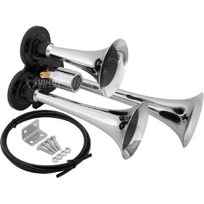 Vixen Horns Train Horn for Truck/Car. 3 Air Horn Chrome Plated Trumpets. Super Loud dB. Fits 12v/24v Vehicles like Semi/Pickup/Jeep/RV/SUV VXH3311C