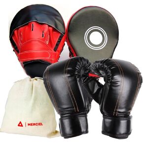 Boxing Training Gloves and Quality Mitt Set, Storage Bag Included, One Size Fits Most