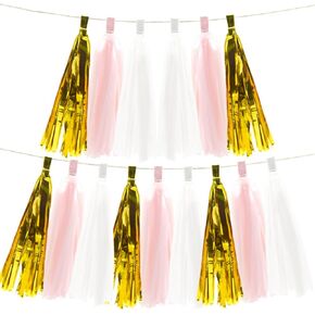 20 PCS Tassel Garland Party Decor 13in Tissue Paper Tassels Paper Tassels Banner Party Decorations for Wedding,Birthday （Gold/Beige/Rose/Pink）
