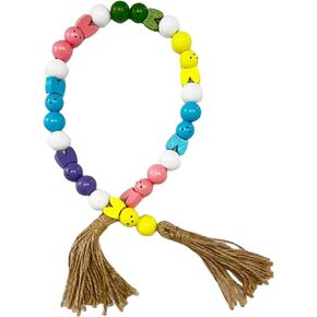 Easter Bunny Beads 27in Wood Bead Garland with Tassels Rustic Farmhouse Country Decor Prayer Beads Big Wall Hanging Decor (Bead Garland)