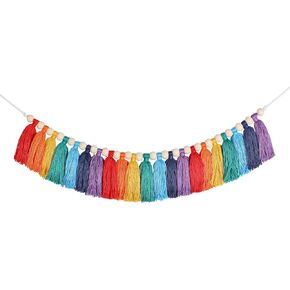 82 Inch Rainbow Tassel Garland for Classroom Decor Boho Tassel Garland Wall Hanging Colorful Tassel Banner with Wood Beads for Fiesta Birthday Party Nursery Classroom Home Decor (Rainbow)