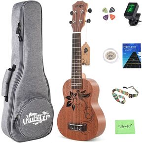 Bird 21 inch Soprano Ukulele Sapele Small Hawaiian Guitar Set with Case Strap Tuner Picks Nylon Strings Primary Tutorial