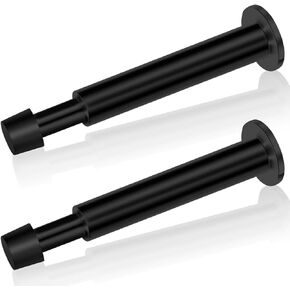 Door Stoppers, Wall Mount Door Stops, 4.4 Inch Long Black Modern Doorstop with Rubber Tip Bumper Stainless Steel Baseboard Door Holder Protection Solid Door Stopper for Bottom of Door, 2 Pack