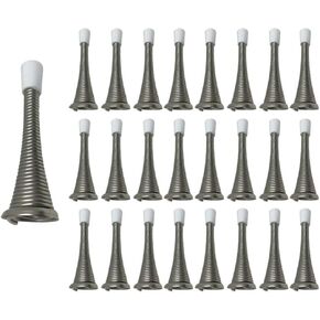 Litepak Spring Door Stop 3" Premium Heavy Duty Stopper Steel w/Plastic Bumper (Satin Nickel, 24 Pack)