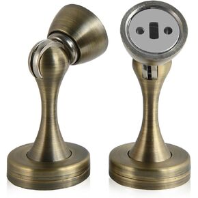 HOMOTEK 2 Pack Magnetic Door Stopper, Magnet Door Stop Heavy Duty Zinc& Rubber Tip Magnetic Door Catch Door Holder, Door Handle and Wall Protector(Antique Brass)