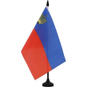 AZ FLAG Liechtenstein Table Flag 5'' x 8'' - Landtag Desk Flag 21 x 14 cm - Black Plastic Stick and Base