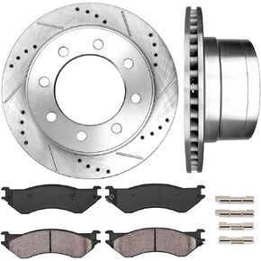 Callahan Rear Brake Kit for 2003-2008 Dodge Ram 2500 3500 8 Lugs Drilled & Slotted Disc Brake Rotors Ceramic Brakes Pads 2004 2005 2006 2007 Replacement