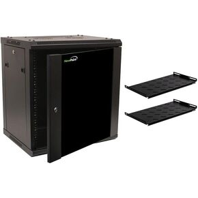 NavePoint 12U خادم شبكة مثبت على الحائط مقاس 19 بوصة خزانة حامل وقفل باب زجاجي مع أرفف in Kuwait