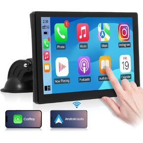 Car Screen Wireless Apple CarPlay - Portable Android Auto Car Stereo - 9 Inch IPS Display Bluetooth AirPlay Navigation