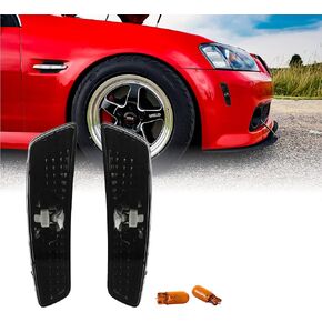 USR 08-09 G8 Side Marker Lights - Smoke Front Bumper Sidemarkers Lamps Set (Left + Right) Compatible with 2008-2009 Pontiac G8 GT GXP (Smoked Lens with Amber Bulbs)