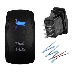 Blue Led Trim Tabs Momentary Rocker Switch 7Pin Mom (ON)-Off-Mom (ON) DPDT Toggle Switch for Marine Boat Yacht Ship Waterproof 12V 24V
