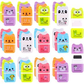 36 Pieces Erasers Roller Erasers Cute Animal Cartoon Eraser with Cover 6 Patterns Durable Soft Erasers Gift Eraser with Roller Cases for School, Office, Kids