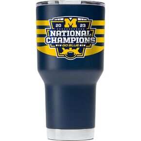 Gametime Sidekicks Michigan 30oz Navy Tumbler - Officially Licensed, 18/8 Stainless Steel, Double-walled, Vacuum-insulated, UV LED Printed Logos, Stays Hot/Cold - 2023 National Champions