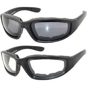 2 Pack Men Womens Padded Foam Motorcycle Riding Goggles Glasses UV protection Lens