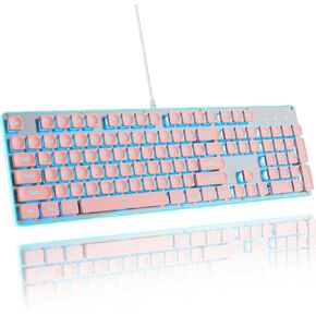 surmen G1000 Backlit Full Size Office Keyboard 104 Keys with Metal Panel, Silent Membrane USB Wired Gaming Keyboard for PC, Desktop, Computer(Black)