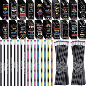 240 Pcs Inspirational Pencils and Inspirational Bookmarks Set 120 Motivational Book Marks 120 Thermochromic Color Changing Pencils for Kids Students Teachers School Class Reward Gifts