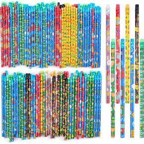 Kolewo4ever 100 Pieces Video Game Themed Pencils Assortment Cylinder Wood Pencils with Various Game Pattern Icons for Party Favors Birthday Party Supplies