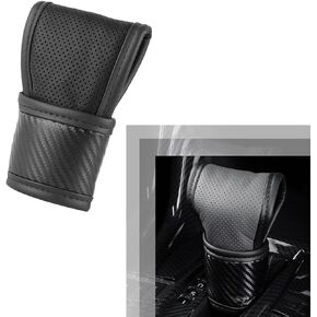 1 PC Car Gear Shift Knob Cover, Carbon Fibre Gear Stick Protector, Leather Automobile Interior Accessories with Side Opening Design, Universal for Most Cars, SUVs and Vans (Black)