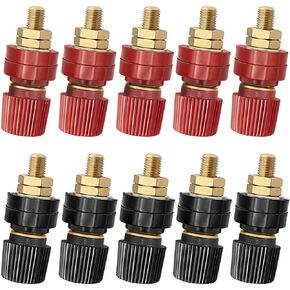 10PCS 6mm 1/4" Stud Premium Remote Battery Terminal Binding Post Power Junction Post Connector Terminal Kit (5Pcs Red & 5Pcs Black)