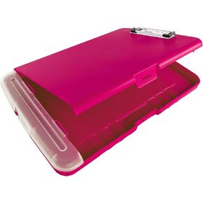 Slim Plastic Nursing RN Style Lightweight Coaches Pink Clipboard with Open Foldable Storage, Classroom Teacher College Size (9.5" x 14")