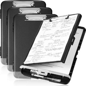 Epakh 4 Pieces Clipboard with Storage Plastic Storage Clipboard Nursing Clipboard with Pen Holder Clipboard Folder Side Opening Storage Clipboard with Low Profile Clip Clipboard