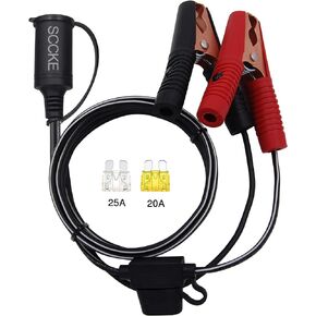 3FT/0.92m 14AWG 20A 12V 24V Female Car Cigarette Lighter Socket to Battery Alligator Crocodile Clips Connector, Car Battery Clamp-on Extension Charge Cable with 20A Fuse