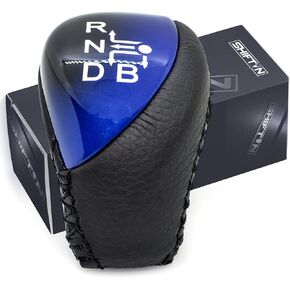 Black Leather Blue Grain Black Wood Gear Shift Knob for Toyota Auris Prius Plug-in Hybrid (Black Leather/Blue)