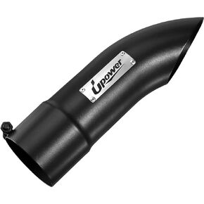 Upower 4 Inch Inlet Turn Down Exhaust Tip, 4" Inlet 4" Outlet 15" Overall Length Black Powder Coated Finish Stainless Steel Turn Down Muffler Tip for Truck Tailpipe, 4" x 4" x 15" Bolt on Design