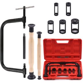 Swpeet 13Pcs Black Valve Spring Compressor Tools Assortment Kit, Including 5Pcs Pusher Adaptors,Extension Screws,Valve Lapper Set and Compression Bar for Motorcycle Car Small Engine Vehicle