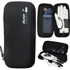 Golf Glove Holder Case - Golf Accessories for Men & Women Golfers - Hard Case Storage Organizer for Tees, Divot Tool, Ball Markers - Keeps Golf Gloves Dry and Clean (Black)