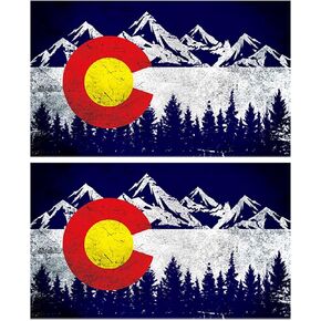 2 Pcs Colorado Flag Mountain Flags Bumper Sticker Car Decal，Colorado C Flags Vintage Mountain Vinyl Stickers Waterproof Decal for Car Laptop Decor 6 x 4 Inch