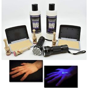Opticz UV Blacklight Reactive Invisible Blue Ink Hand Stamping Document Marking Security Kit (Starter Kit)