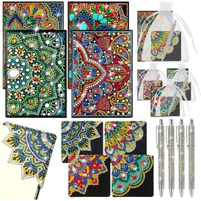 16 قطعة من مجموعات الفن الماسي تتضمن 5D Mandala Diamond Art Notebook الماس الفن الإشارات المرجعية حجر الراين القلم وأكياس الأورجانزا مع أدوات مجموعات DIY للبالغين الحرف كراسة الرسم لوازم الأطفال