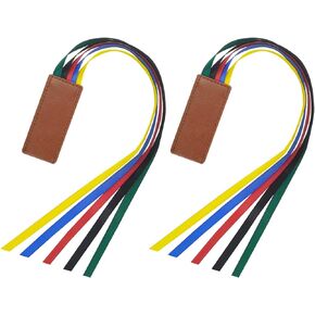 Chris.W 2Pack Ribbon Bookmarks for Bible 5-Page Ribbon Markers Artificial Leather Multi Page Marker with 5 Colorful Ribbons for Books