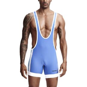 sandbank Men Sports Wrestling Singlet Sleeveless Jumpsuit Patchwork Shorts Singlet for Men Wrestling Uniform