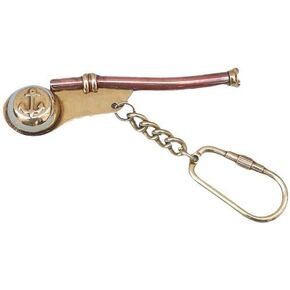 Nautical Boatswain (Bosun) Whistle Key Chain/Solid Brass Bosun Call Pipe Key Ring Gift