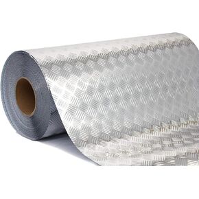 Industrial Utility Diamond Plate Metallic Chrome Finish Vinyl Wrap Sheet Roll Adhesive Roll (Silver 17.8 inches x 10ft)