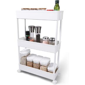 3-Tier Rolling Storage Cart Utility Cart Trolley Mobile Organizer with Lockable Caster Wheels Standing Rack Shelving Unit Organizer Kitchen Bathroom Laundry Room