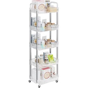 Dttwacoyh 4-Tier Rolling Cart，Makeup Cart with Wheels，Snack Cart，PET and Metal Rolling Cart for Living Room，Kitchen，Office，Bathroom，Golden