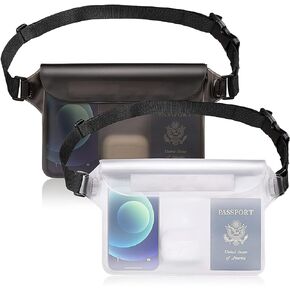 GLBSUNION IPX8 Waterproof Pouch Bag with Adjustable Waist Strap-Screen Touchable Dry Bag with Adjustable Belt for Phone Valuables for Beach Swimming Snorkeling Boating Fishing Kayaking (2 Pack)