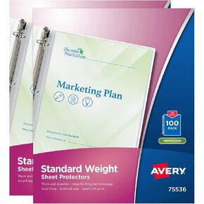 Avery Semi-Clear Standard Weight Sheet Protectors, Top Load, 100 Document Protectors (75536)