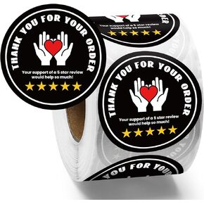 500 Pcs 2 Inch Thank You for Your Order Stickers 5 Star Review Delivery Labels Freshness Delivery Driver Accessories Food Delivery Tamper 5 Star Rating Reminder for Shopper Grocery Takeout