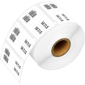 [1 Roll, 1500 Labels/Roll] White Self-Adhesive Jewelry Price Tag 2-up Labels Barbell Style Compatible for Dymo 30299 3/8" x 3/4" use in LabelWriter 300 310 450 Duo 4XL Printer,BPA Free