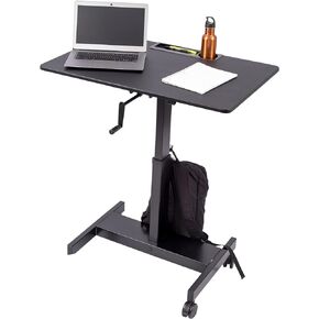S STAND UP DESK STORE Crank Adjustable Height Single Column Rolling Mobile Standing Desk (Black Frame/Black Top, 36 inch Wide)