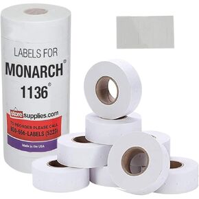 White Labels for Monarch 1136 Price Gun White - 8 Rolls with 1 Ink Roller