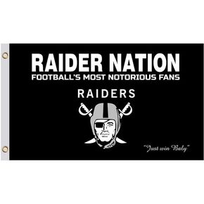 3x5 Feet Raiders Nation Flag with Four Brass Grommets - Polyester Banner for Garage Man Cave Wall Decoration - Raiders Nation USA American Country - Indoor or Outdoor or Home Décor