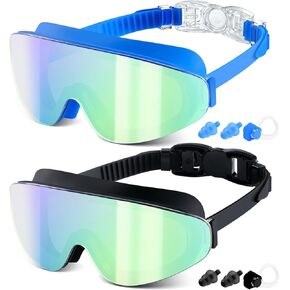 Kids Swim Goggles for Age 6-12, 2-Pack Frameless Kids Goggles for Swimming, Anti-Fog, Waterproof, Boys & Girls