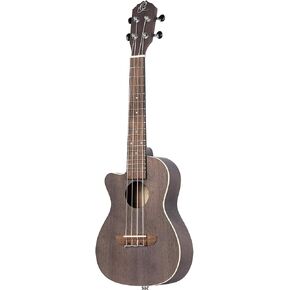 Ortega Guitars, 4-String Earth Series Concert Left-Handed Acoustic/Electric Ukulele, Transparent Black, (RUCOAL-CE-L)