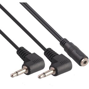 Qaoquda 3.5mm 1/8 inch Female to 2 Dual 1/8 inch 3.5mm Male Right Angle 90 Degree Adapter Cord Y Splitter Cable - 5 inch (3.5F/2M)